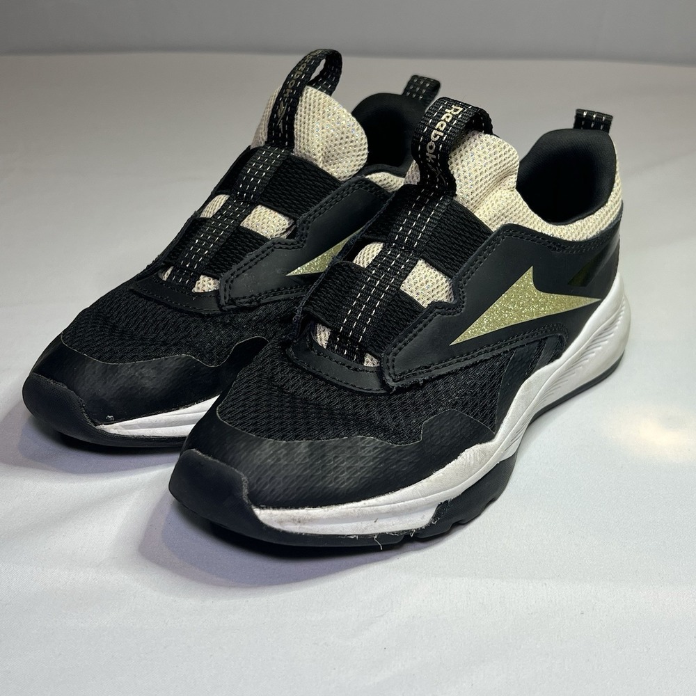 Size 2 Girls Reebok XT Sprinter Slip‎ On Shoes Black Glitter Youth Big Sneakers